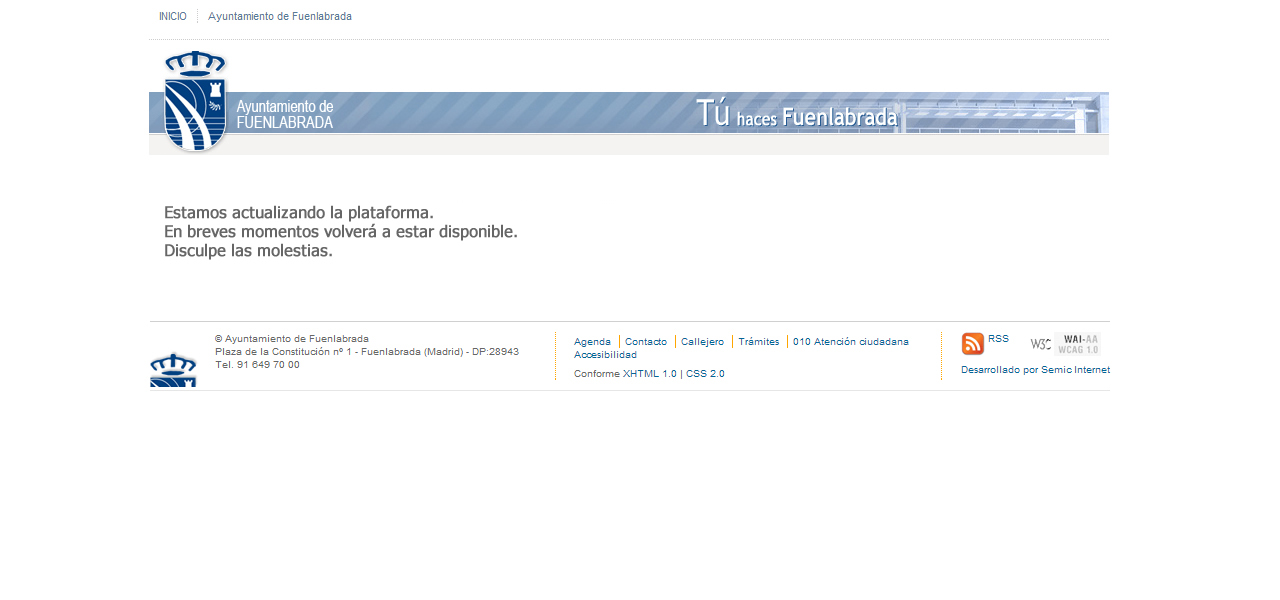 Estamos actualizando la plataforma. En breves momentos volver´ a estar disponible. Discupe las molestias.